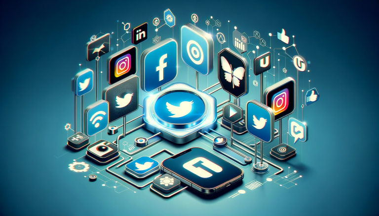 DALL·E 2024 01 23 10.06.06 A modern high quality vector image representing a social media management tool in action showing various social media platforms like Facebook Twitt