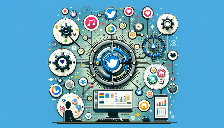 DALL·E 2024 01 23 10.10.31 A modern high quality vector image representing diverse social media platforms being managed on a single interface depicting efficiency and ease of